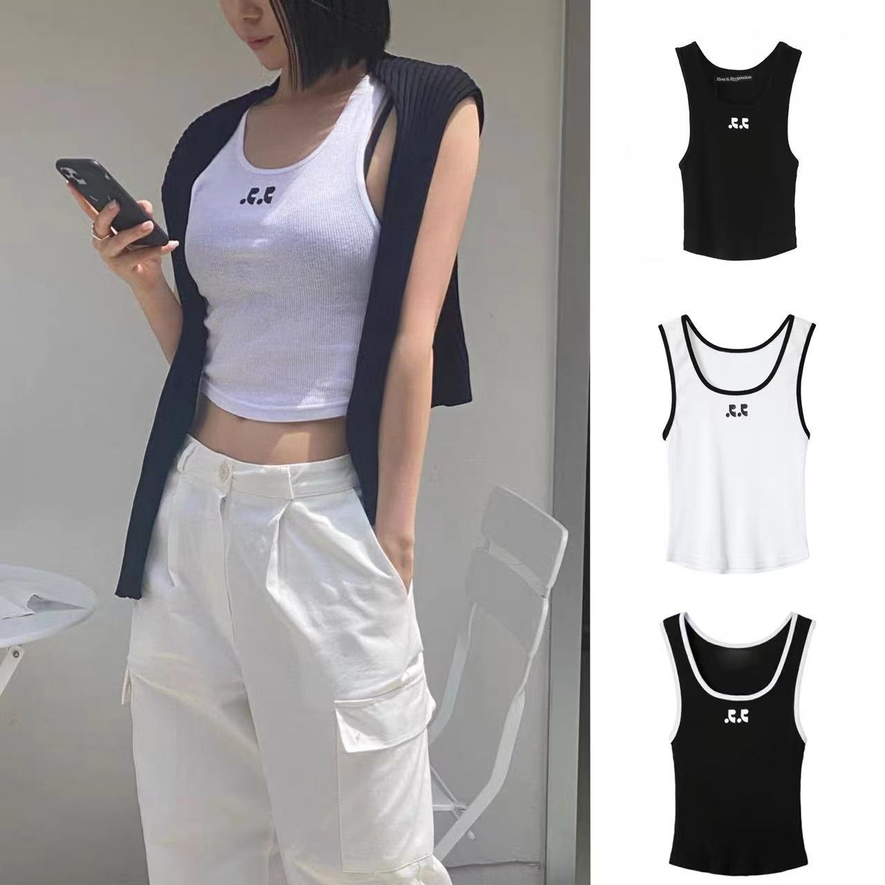 现货欧美辣妹性感rest金智妮jennie同款rr印花修身显瘦背心女ins