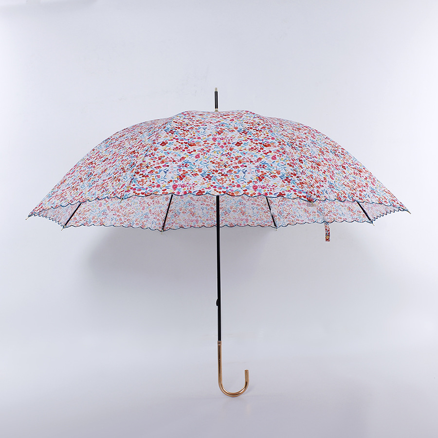 Korean Style Sun Umbrella Super Light Lady Mori Style Embroidered Long Brush Holder Straight Umbrella Curved Gold Handle Umbrella Floral Sun Umbrella Sun Umbrella