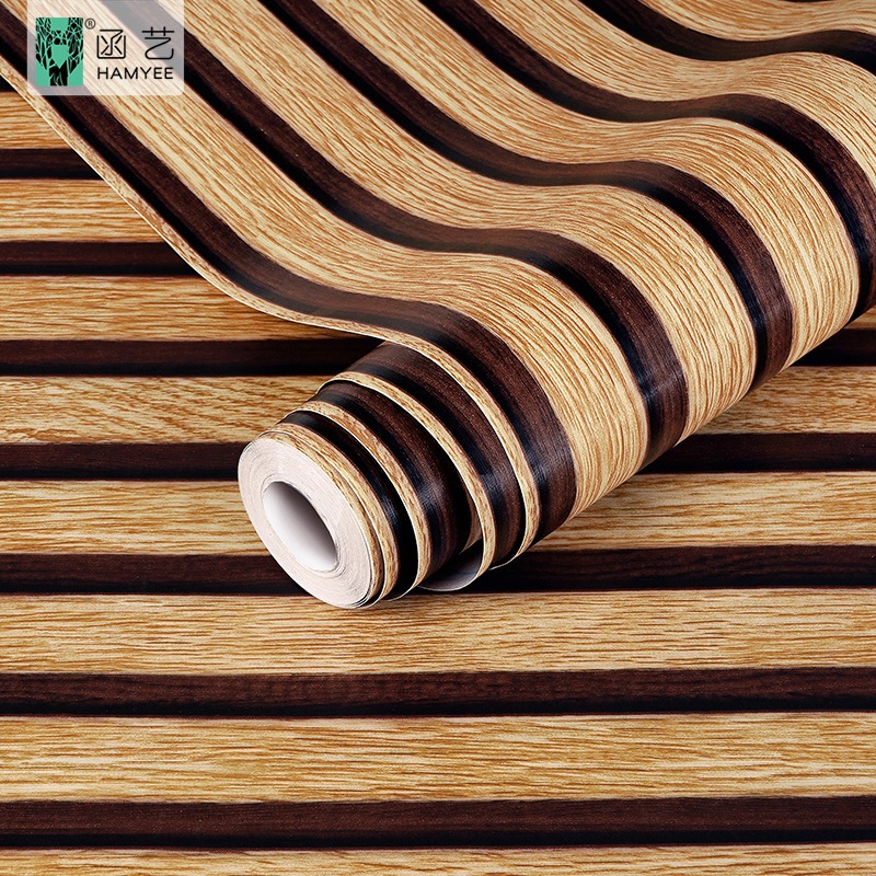 客厅电视背景墙改造带胶贴纸墙纸壁纸仿格栅木纹3d墙板wall paper