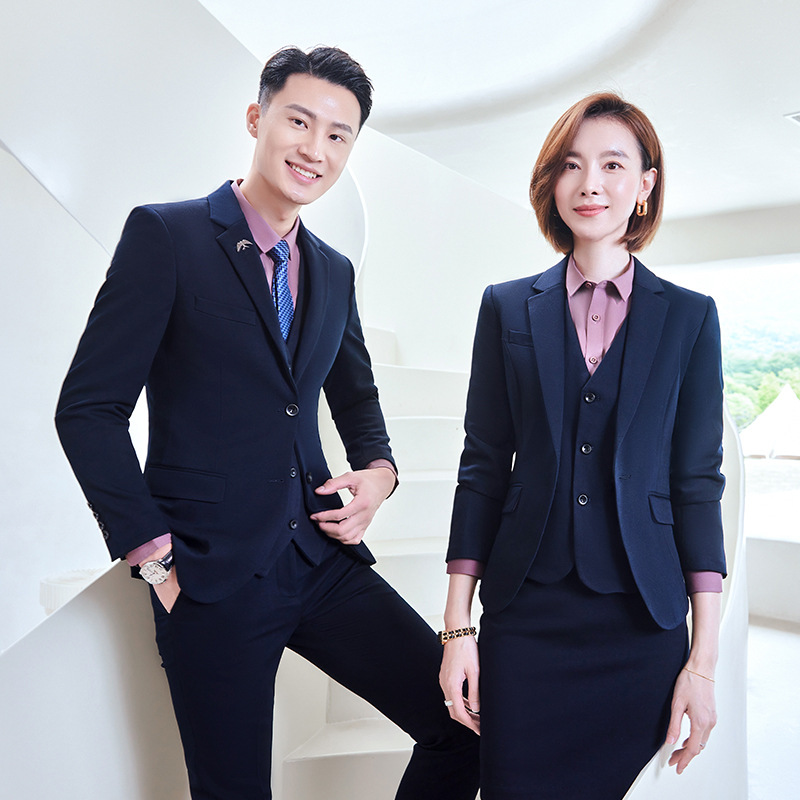 职业正装公司职员西装男女同款黑色藏青色西服套装4s店银行工作服