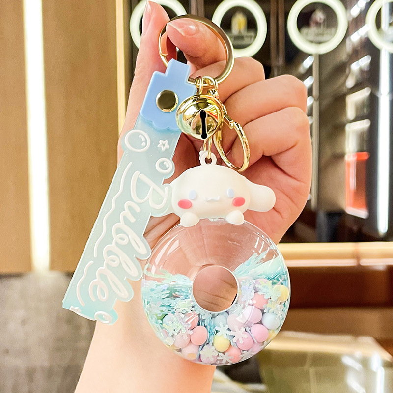 Oil-in Donut Sanrio Keychain Bag Pendant Acrylic Quicksand Key Chain Ornaments Small Gift Wholesale