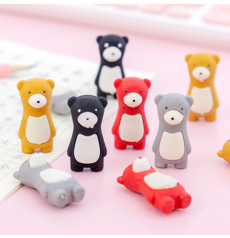 幼儿园创意卡通小橡皮小学生呆萌可爱小熊橡皮擦可拆卸铅笔擦文具