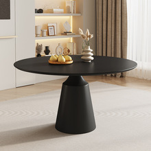 新款岩板圆形餐桌家用小户型极简纯黑圆桌带转盘纯白饭桌恰谈桌高