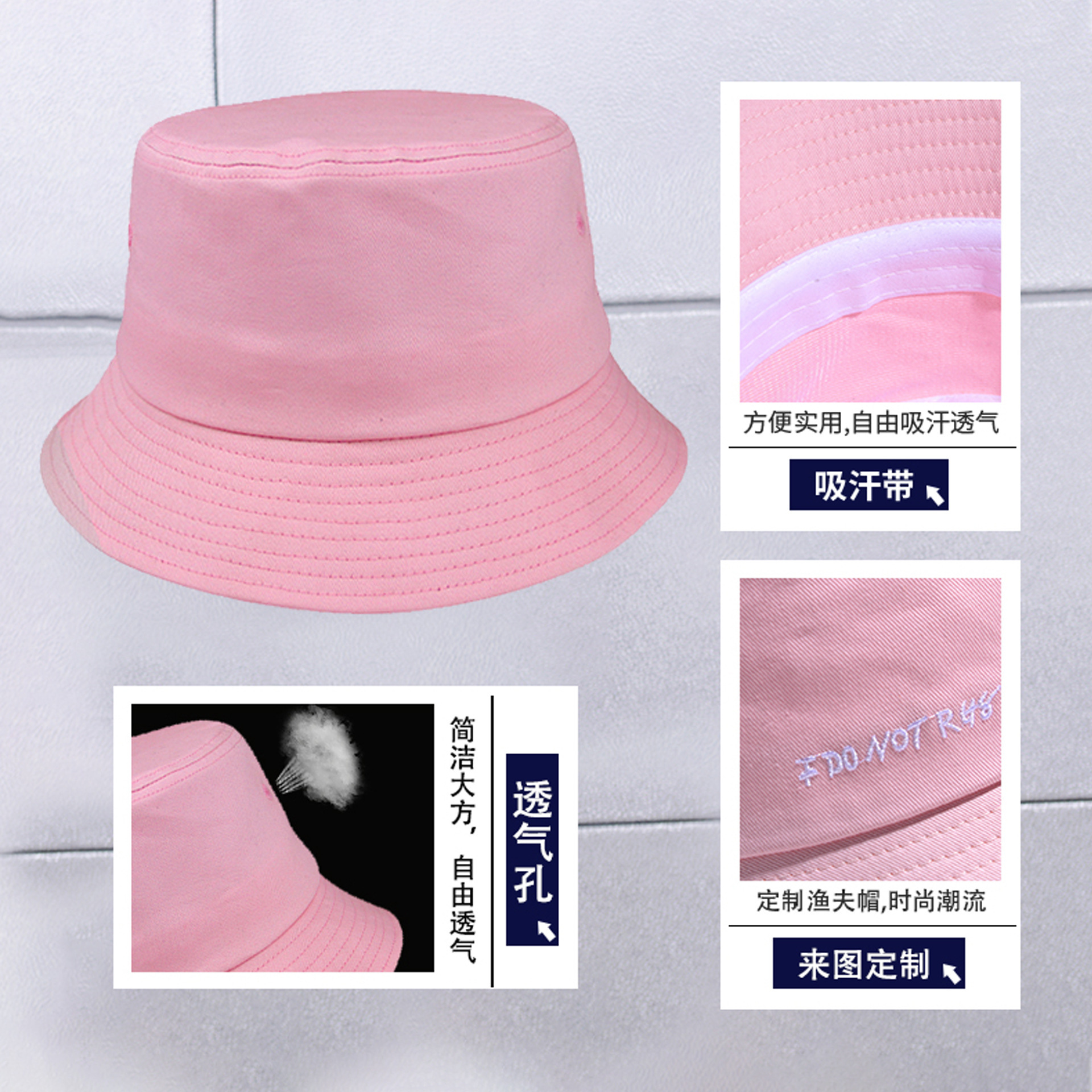 Pure Cotton Fisherman Hat Custom Logo Summer Basin Hat Outdoor Sun-Proof Girl Sun-Proof Sun-Proof Hat Printing Embroidery Men