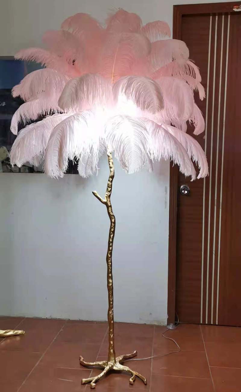 铜羽毛吊灯 轻奢鸵鸟羽毛吊灯网红工作室卧室装饰白色羽毛吊灯