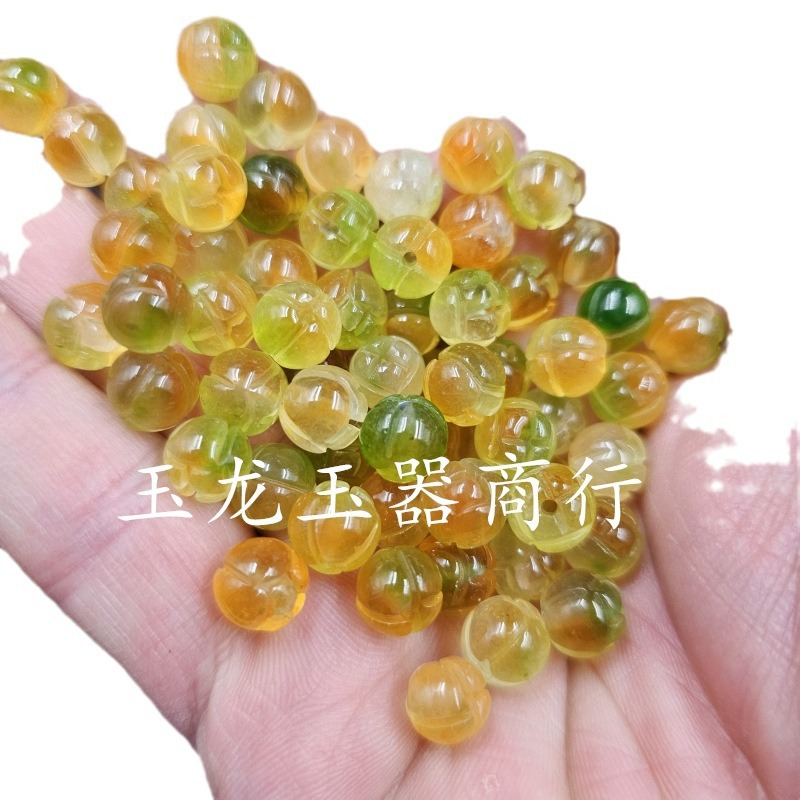 黄斐色莲花珠玉石散珠橄榄绿石英岩玉莲花手链项链饰品配件玉珠子