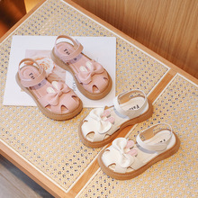 女童小公主鞋2024夏季新款凉鞋可爱兔子耳朵软底包头鞋蝴蝶结粉色