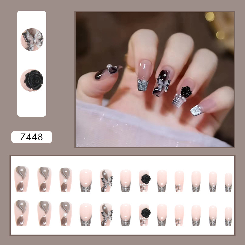 Early Autumn Elegant Manicure White Girl Ins Style Sweet Cool Caramel Milk Card Color Wear Nail Finished Product Wholesale 24 Pieces