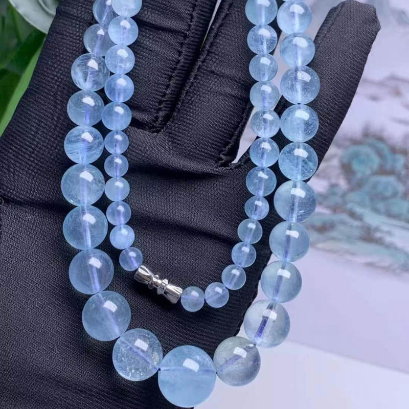 烨烨珠宝 巴西冰种海蓝宝塔链女 蓝水晶项链 aquamarinl项饰 批发