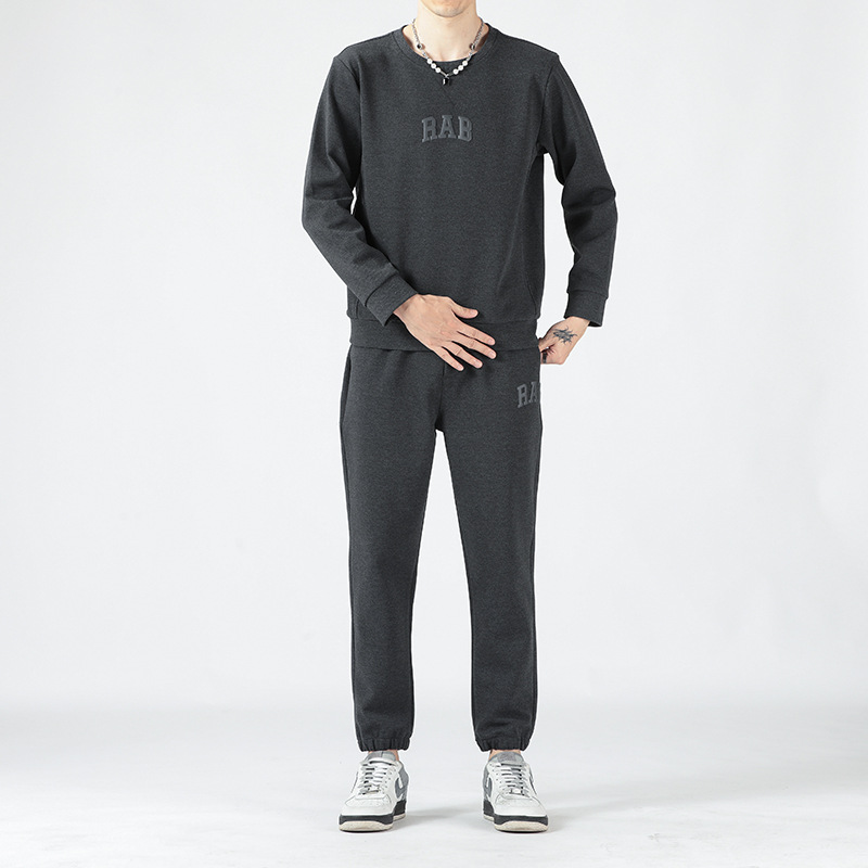 圆领卫衣套装秋季新款韩版潮流运动服休闲装男士秋装两件套-阿里巴巴