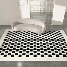 现代简约轻奢棋盘格吸水防滑仿羊绒地毯家用耐磨耐脏客厅地毯全铺