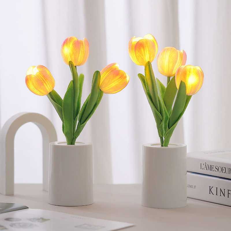 Tulip Small Night Lamp Creative Simulation Bouquet Night Light Bedroom Bedside Lamp Ambience Light Home Decoration Desktop Decoration