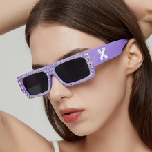 潮流新款摩登仿钻眼镜时尚小框方形太阳镜女欧美嘻哈网红墨镜跨境