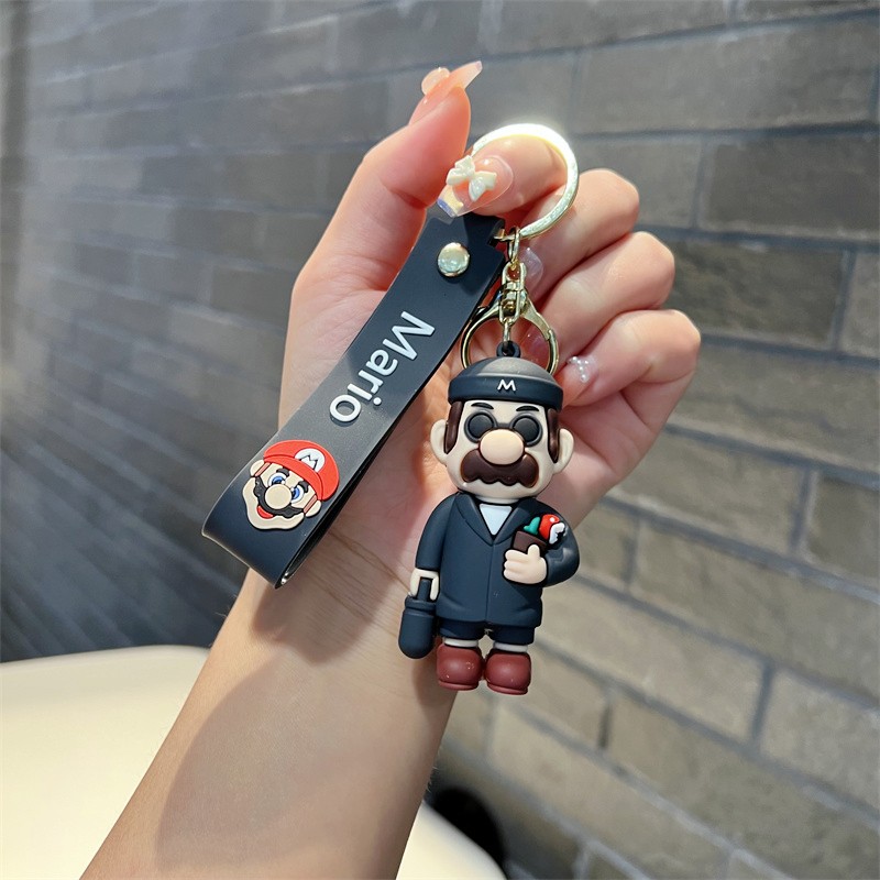 Creative Cartoon Agent Mario Keychain Cute Office Worker Mario Key Chain Men and Women Handbag Pendant