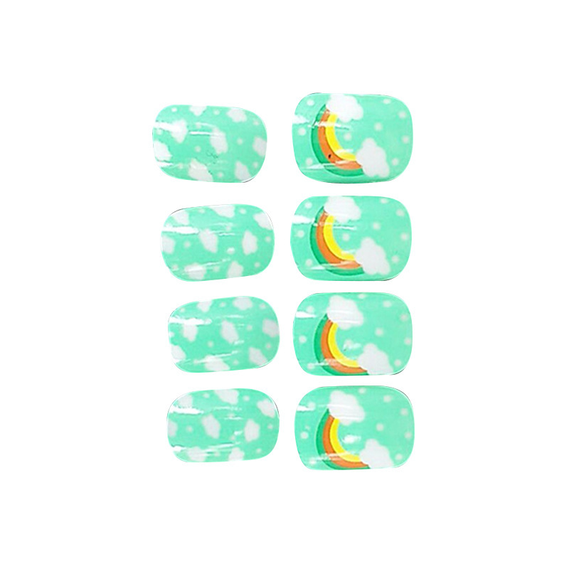 New Children's Cartoon Cute Nail Tip Fresh Rainbow Clouds Nail Shaped Piece Removable Adhesive Simple Printing Patch