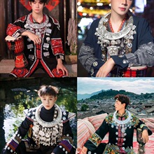 新款少数民族阿卯苗寨情侣装苗族红色旅拍云南民族服装大气贵州