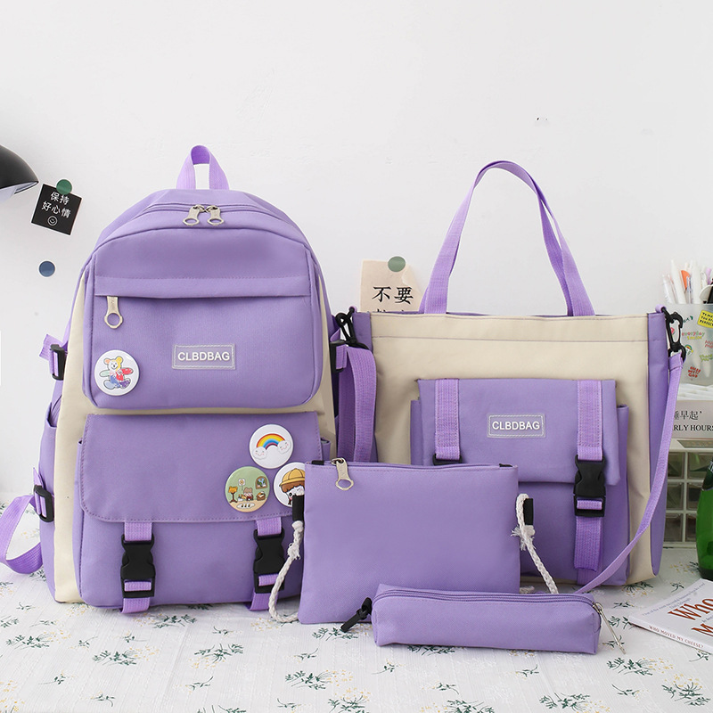 INS Schoolbag Korean Harajuku Style Ulzzang Backpack Female Early High School and College Student Mori Style Four-Piece Backpack Fashion