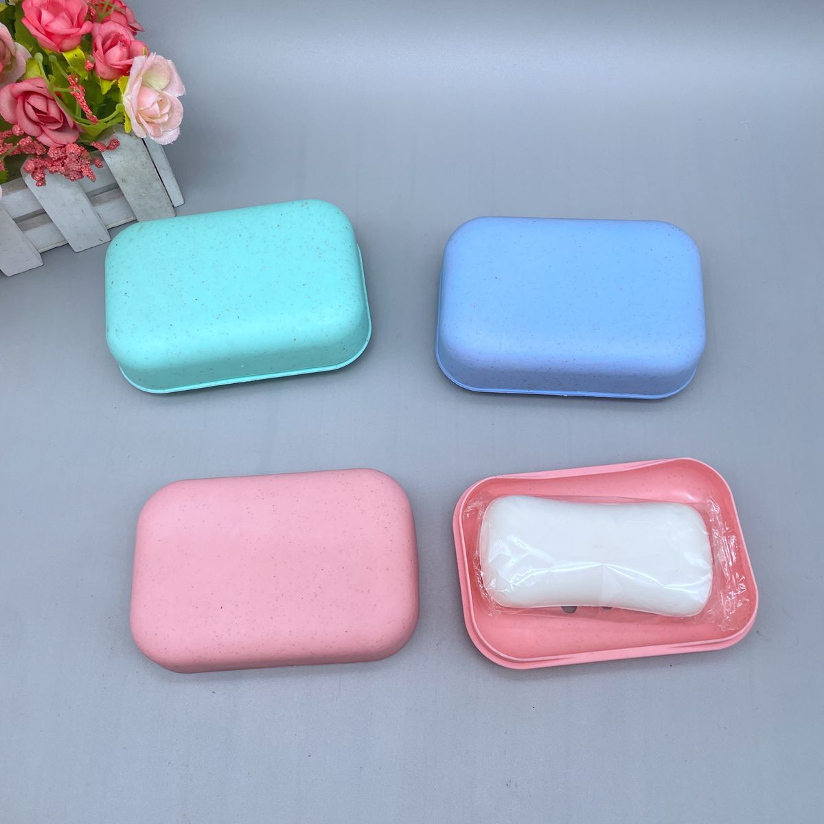 wheat straw plastic soap dish soap advertising gift soap storage box square cleaning drain