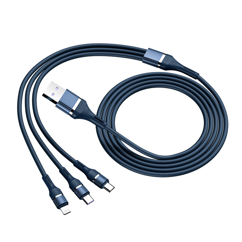 6a Super Fast Charge Three-in-One Data Cable 100W Cloth Weave TYPE-C for Apple Three-in-One Charge Cable