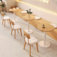 原木风网红咖啡厅奶茶店卡座沙发靠墙实木甜品餐厅桌椅长条凳