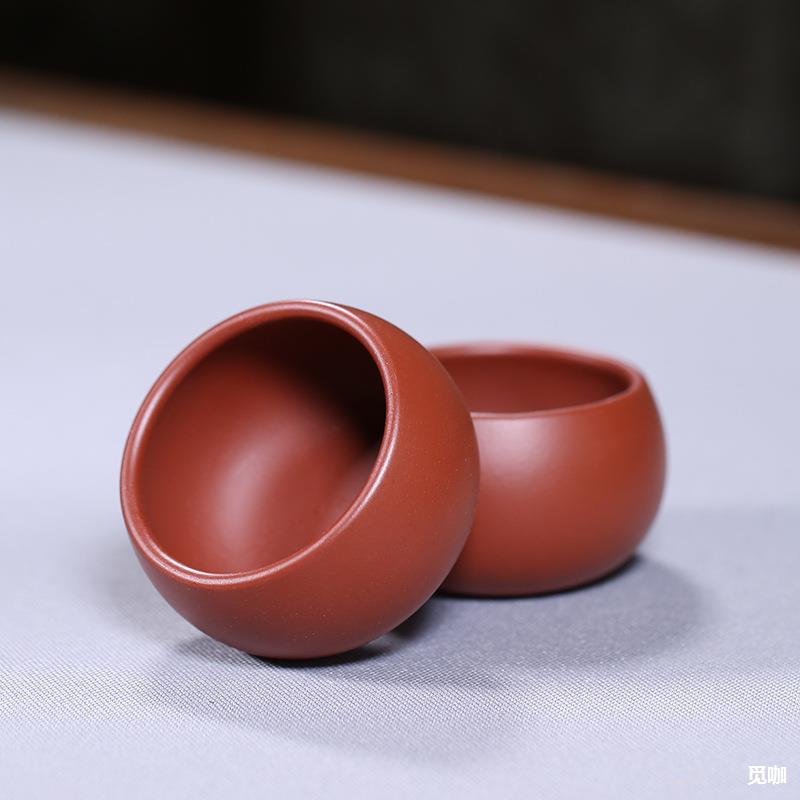 紫来顺厂家批发品茗杯宜兴紫砂大红袍朱泥小口杯功夫茶杯7130