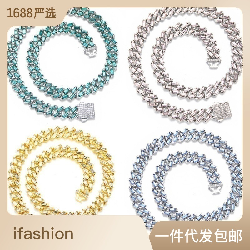 European and American Hiphop Hip Hop Ear Accessories 13mm Diamond-Embedded Fashion Cuban Link Chain Couple Sweater Chain Pendant Accessories Wholesale