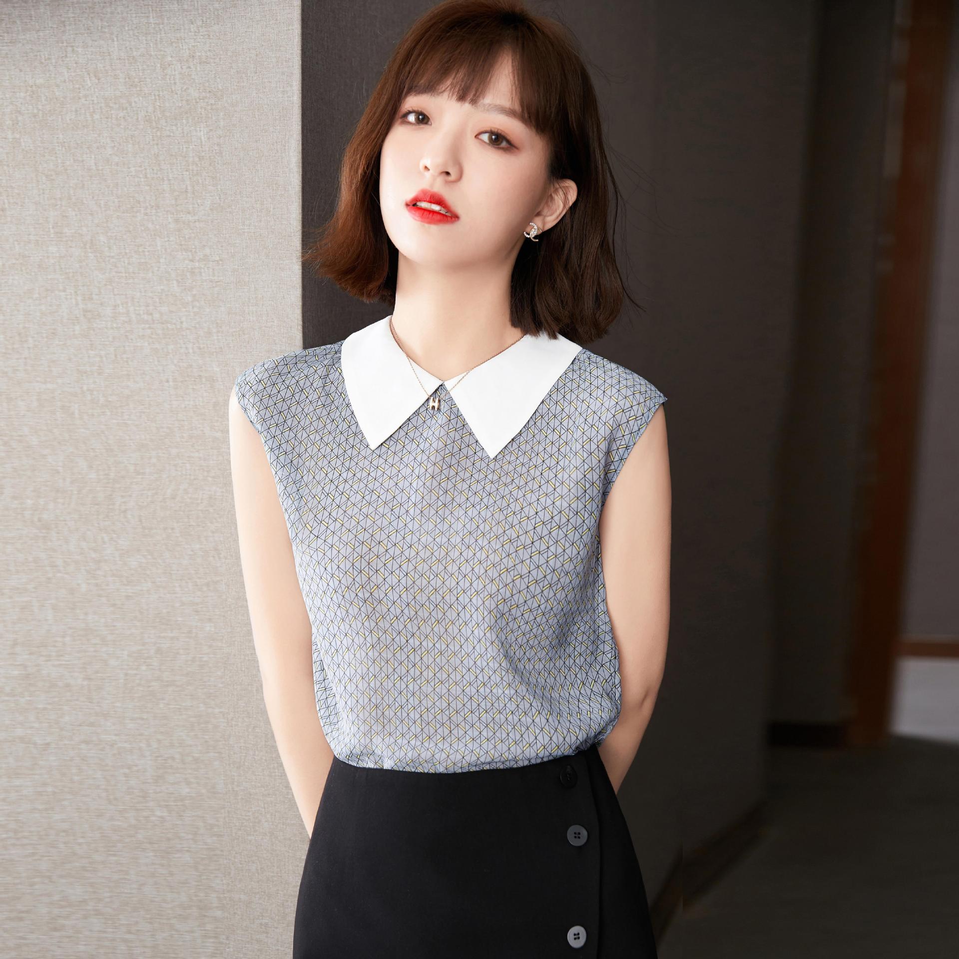 2022夏装新款荷叶边洋气宽松韩版海军领短袖雪纺衫女白色小衫上衣