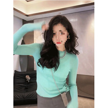 女气质春秋显瘦早简约内搭冰淇淋新款圆领针织衫彩色薄款上衣长袖