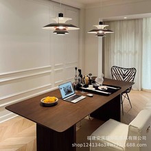 简约原木书桌现代办公大长方形桌子黑胡桃色实木餐桌北欧家用饭桌