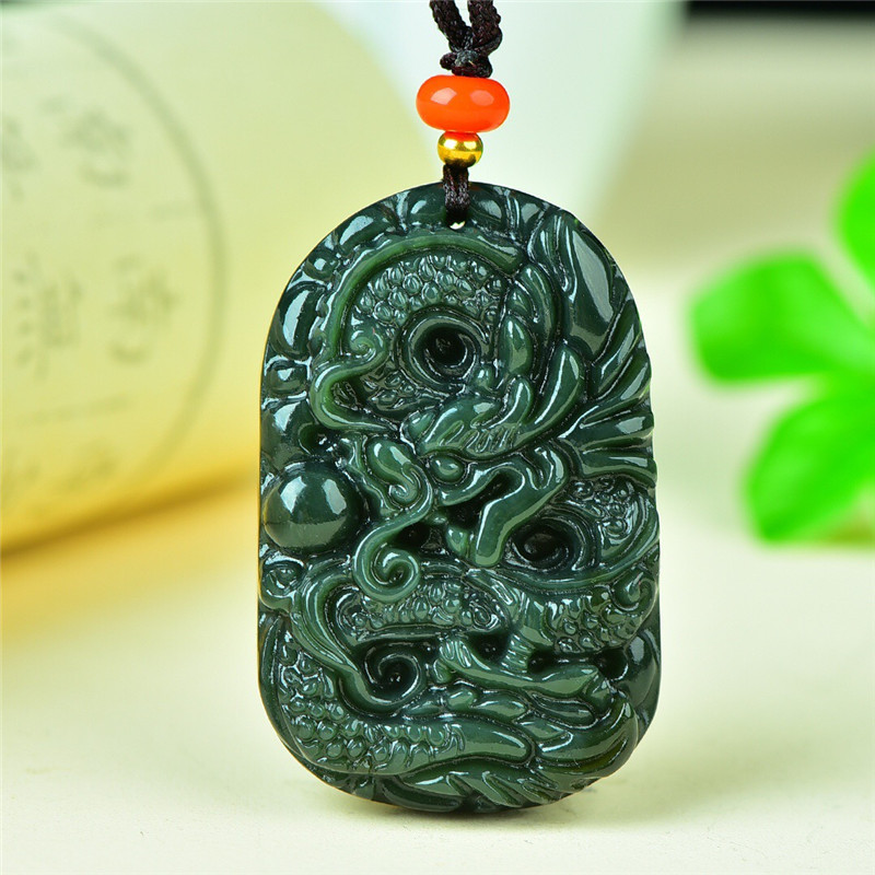 厂家批发天然新疆和田玉龙牌黑青玉龙行天下生肖龙霸气吊坠