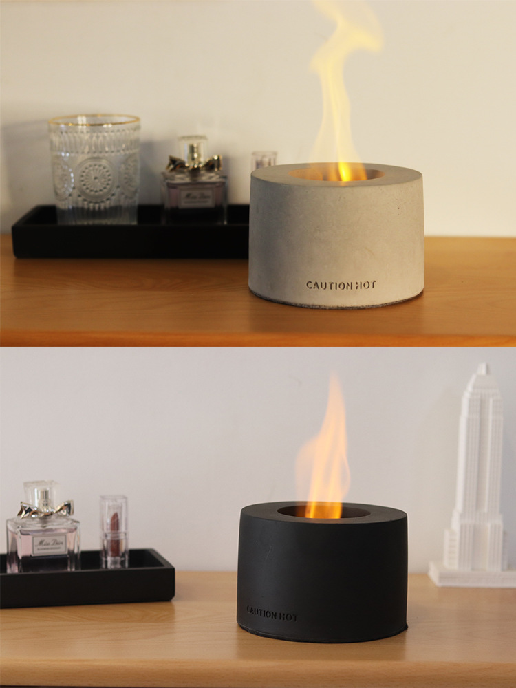 酒精壁炉真火圆柱体桌面多边形水泥材质便携式酒精小火炉