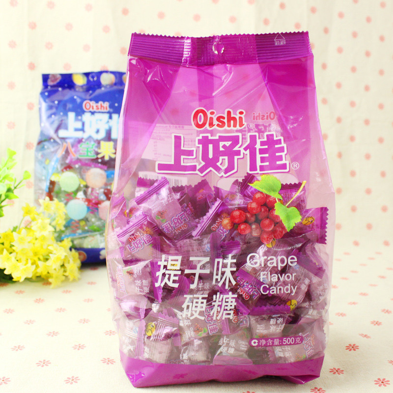 整箱12袋上好佳水果硬糖500g大袋装提子味水果汁糖 结婚庆喜糖果