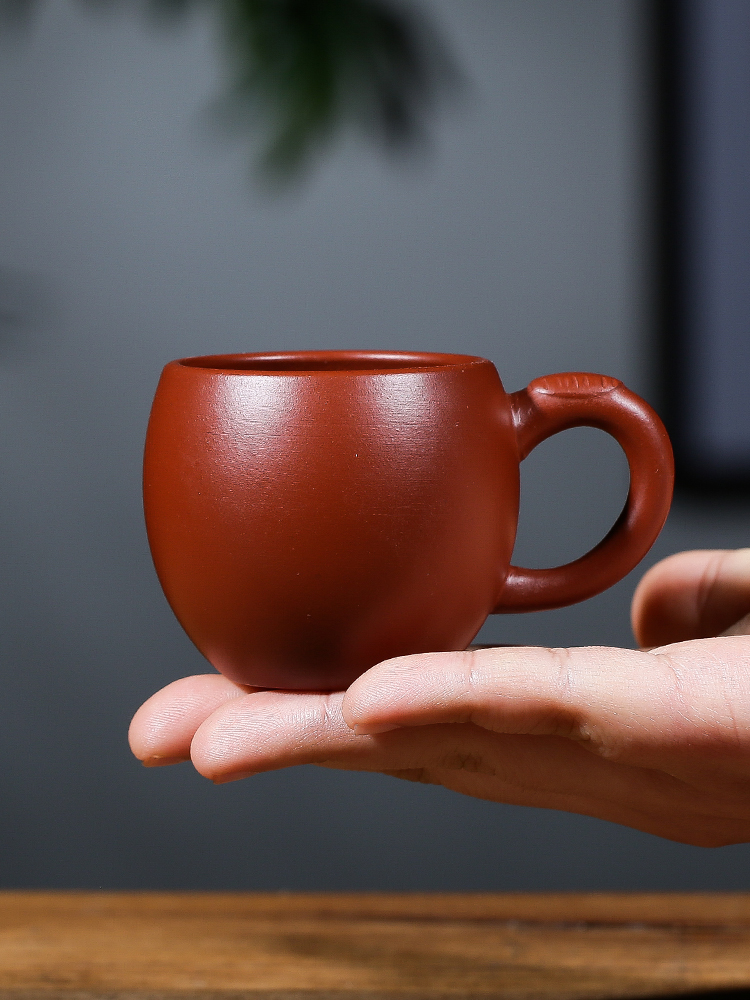 2jgb小号紫砂茶杯带把主人杯纯手工朱泥品茗杯功夫茶具杯子宜兴紫