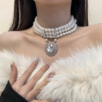 多层巴洛克珍珠项链配饰女秋冬锁骨链轻奢小众高级毛衣链礼服配饰