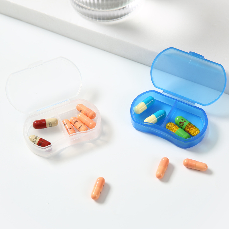 分格式两格药丸盒便捷透明药盒分装收纳盒家用旅行医药盒厂家批发