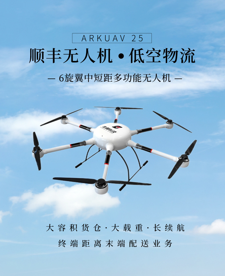 顺丰低空物流无人机 六旋翼中短距大面积长航时 巡检无人机ark 25