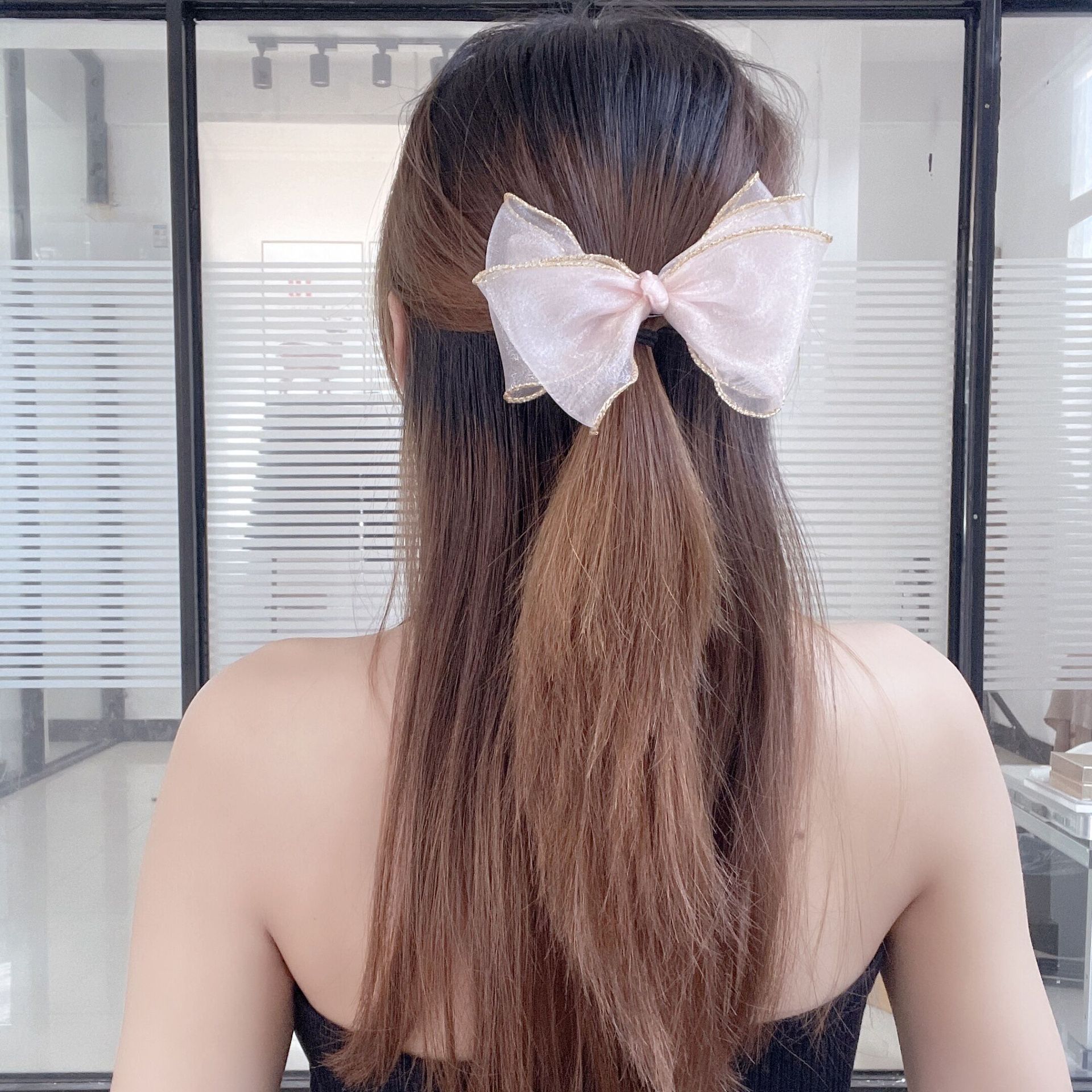 蕾丝蝴蝶结发夹韩版公主发卡后脑勺饰品长发头饰金边三层网纱发饰