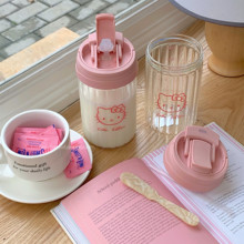 K6WY小众设计可爱粉色猫咪杯子2023新款便携随手杯吸管水杯女生玻
