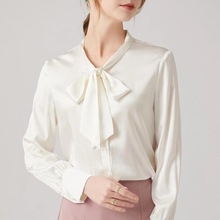 白色真丝衬衫女设计感小众法式别致长袖上衣2022新款飘带百搭衬衣