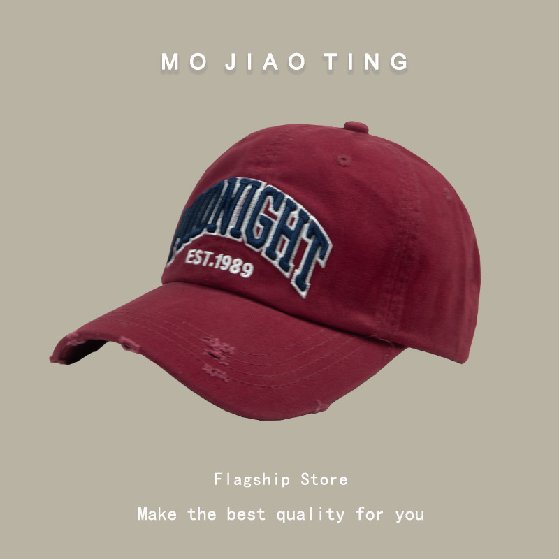 2024 Spring and Summer New American Retro Letter Embroidered Distressed Peaked Cap Street Versatile Letter Baseball Cap Trendy Men