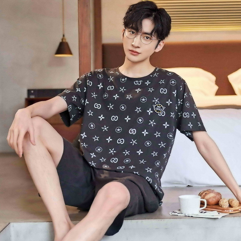 Ye Shi 2023 New Men Pajamas Men's Summer Thin Short-Sleeved Can Be Outerwear Homewear Loose Leisure Suit