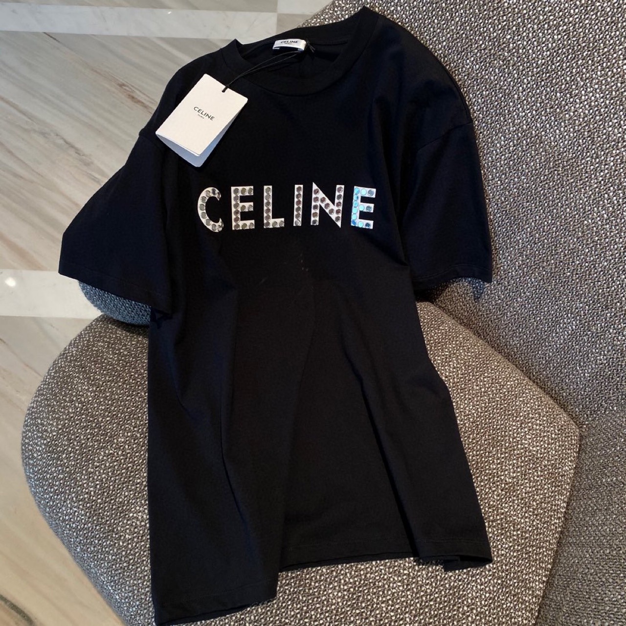 王一博同款ce23早春新款铆钉字母圆领短袖t恤男女情侣同款棉潮