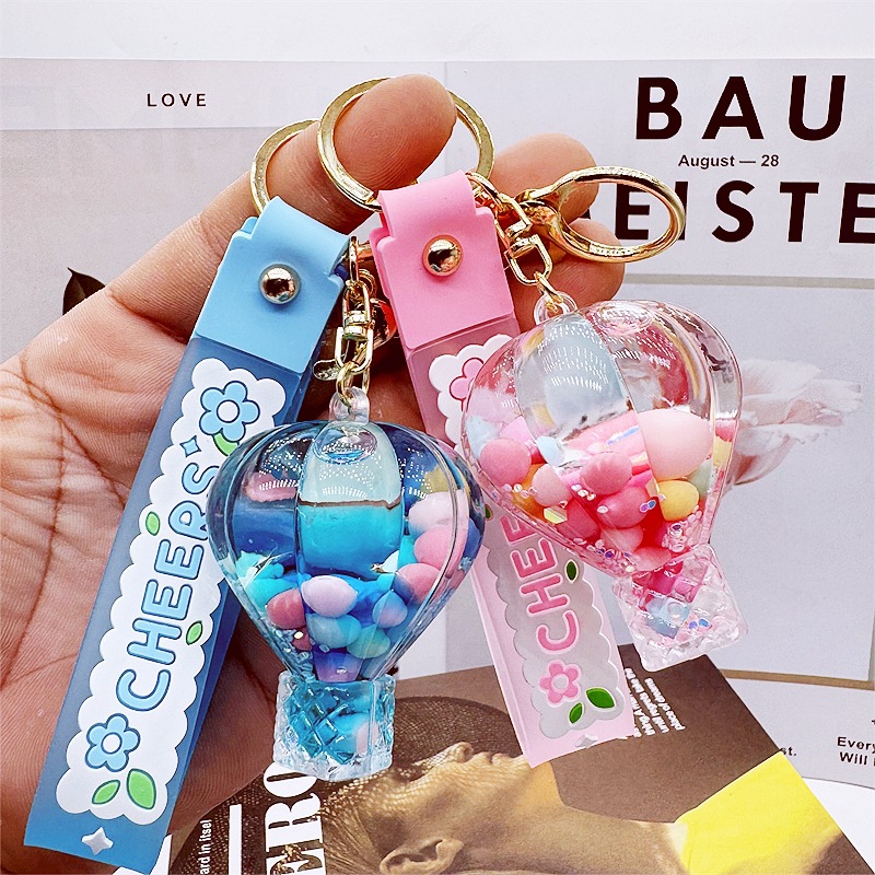 liquid quicksand bottle hot air balloon cute color bean keychain female exquisite schoolbag pendant girl‘s pendant small gift