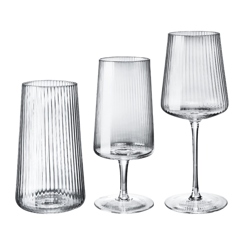 Creative Trapezoidal Dense Edge High Leg Glass Striped Red Wine Glass Ins Vertical Juice Cup Wine Glass Champagne Glass