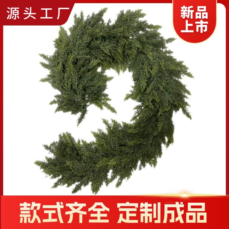 仿真圣诞藤条手感软胶绿植松针柏叶门挂壁装饰绿植跨境亚马逊希音