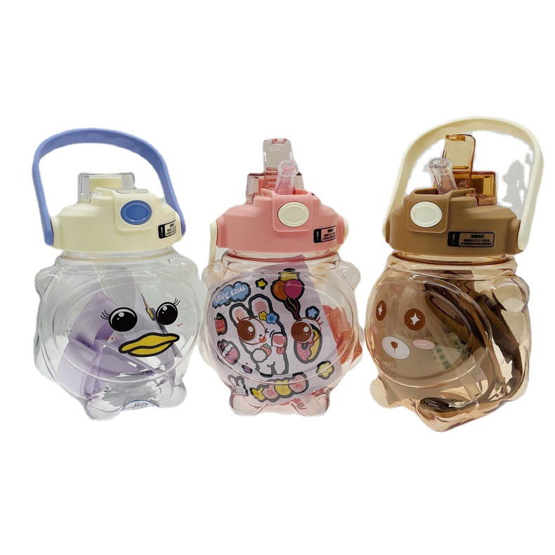 Xinbedi Cartoon Bear Water Cup Girls' Large Capacity Double Drink Big Belly Kettle Children's Plastic Cute Student Cup