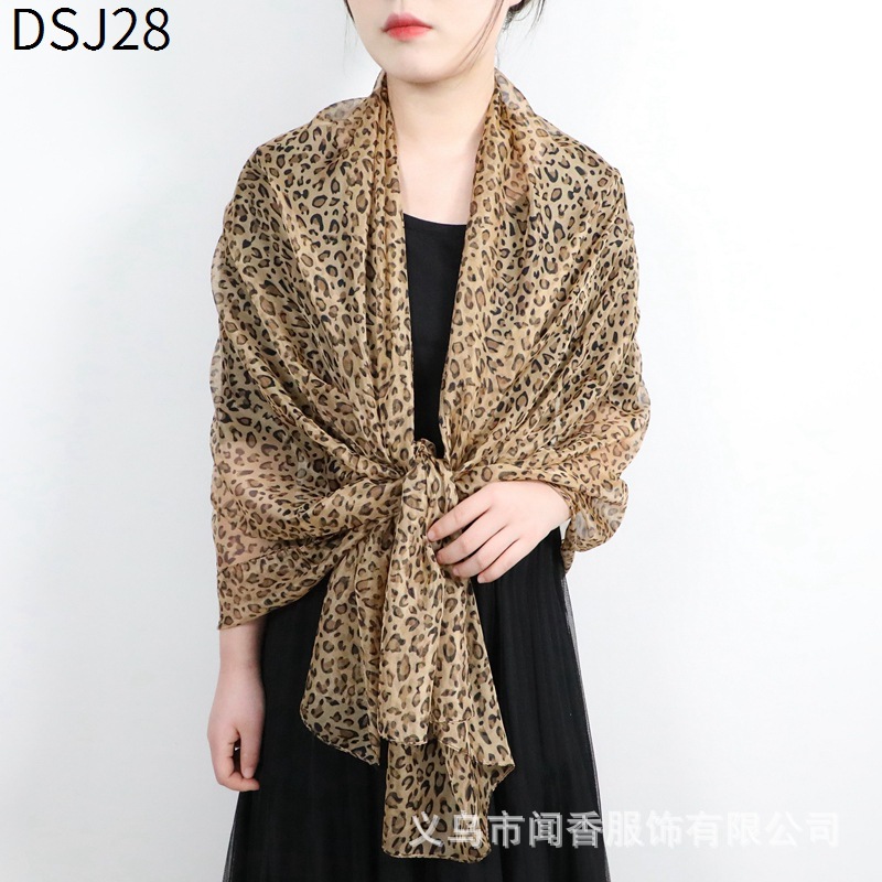 Spring Hot-Selling New Arrival Leopard Pattern European and American Style Chiffon Scarf Ladies Travel Versatile Sunscreen Beach Towel Shawl