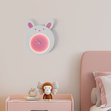 儿童房兔子壁灯可爱卡通创意装饰灯女孩卧室床头粉色时钟壁挂灯具