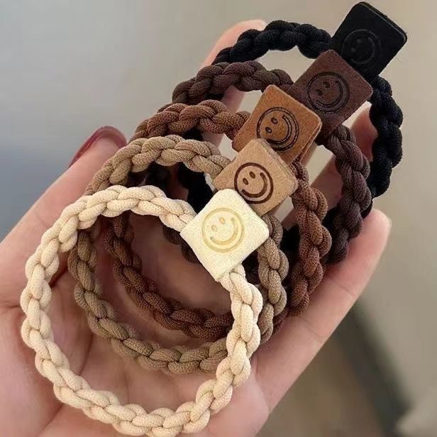 coffee color milk hair rope simple smiley face hair band rubber band high elastic hair bands hair accessories durable rubber band female woven