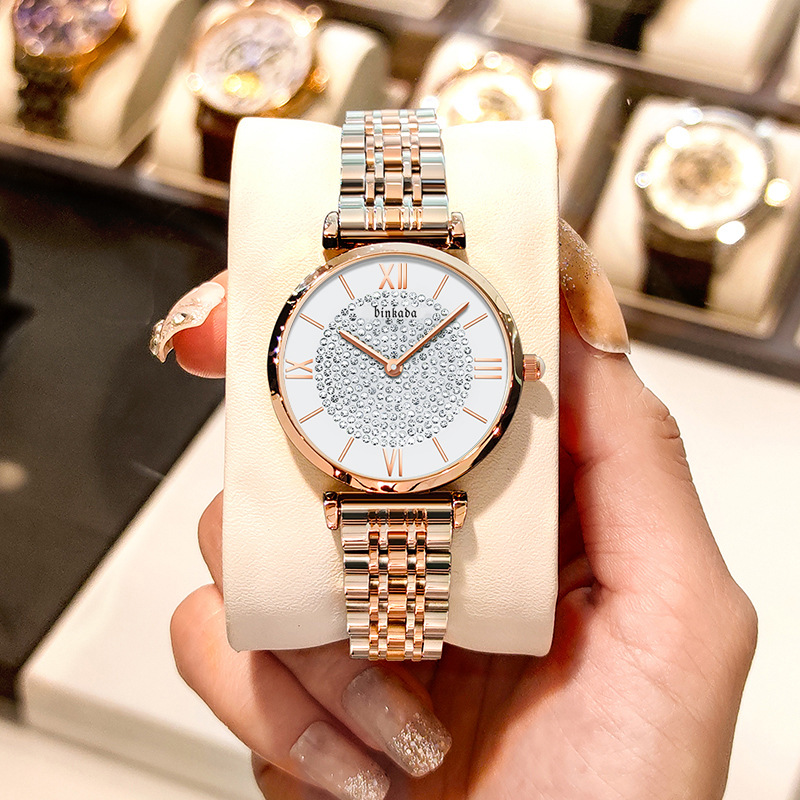 爆款宾卡达满天星手表女镶钻时尚手链防水女士手表石英表礼盒包装